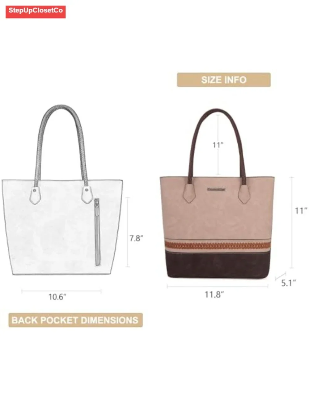 Faux Leather Woven Tote Bag for Women - Handbags & Purses with Back Zipper